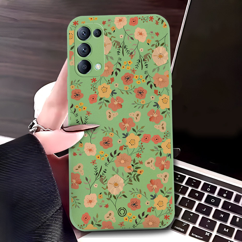 Oppo Find X3 Lite Cover - Light Green - D3 - ONation Floral Series - HQ Liquid Silicone Soft Case