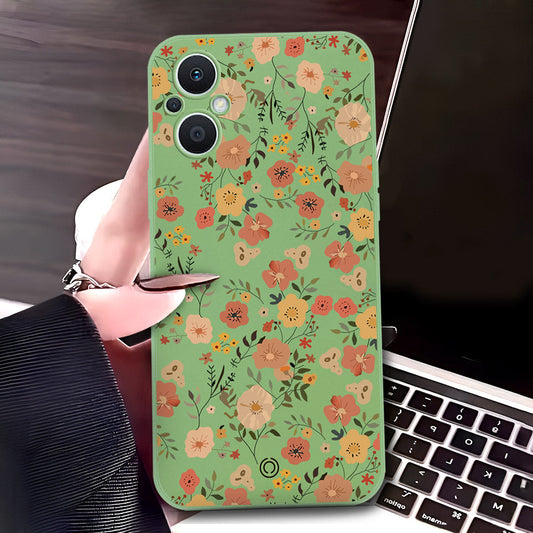 Oppo F21 Pro 5G Cover - Light Green - D3 - ONation Floral Series - HQ Liquid Silicone Soft Case