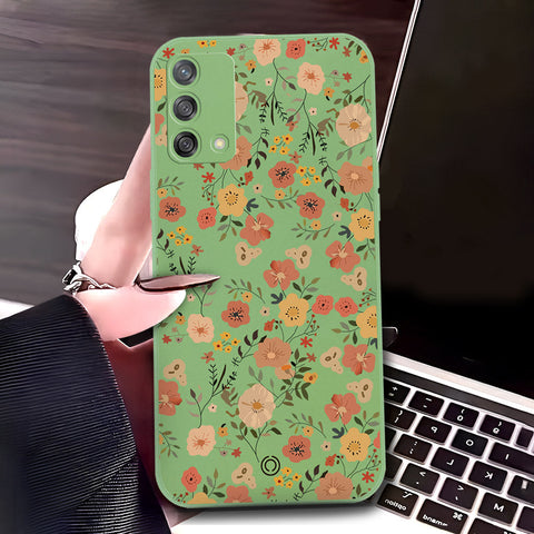 Oppo F19 Cover - Light Green - D3 - ONation Floral Series - HQ Liquid Silicone Soft Case