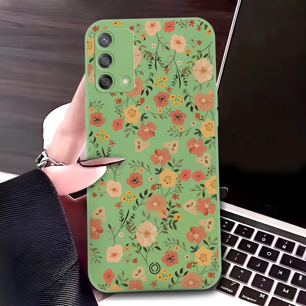 Oppo A95 Cover - Light Green - D3 - ONation Floral Series - HQ Liquid Silicone Soft Case