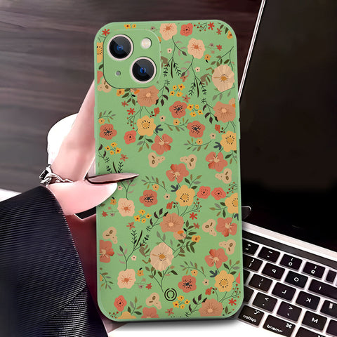 iPhone 13 Mini Cover - Light Green - D3 - ONation Floral Series - HQ Liquid Silicone Soft Case