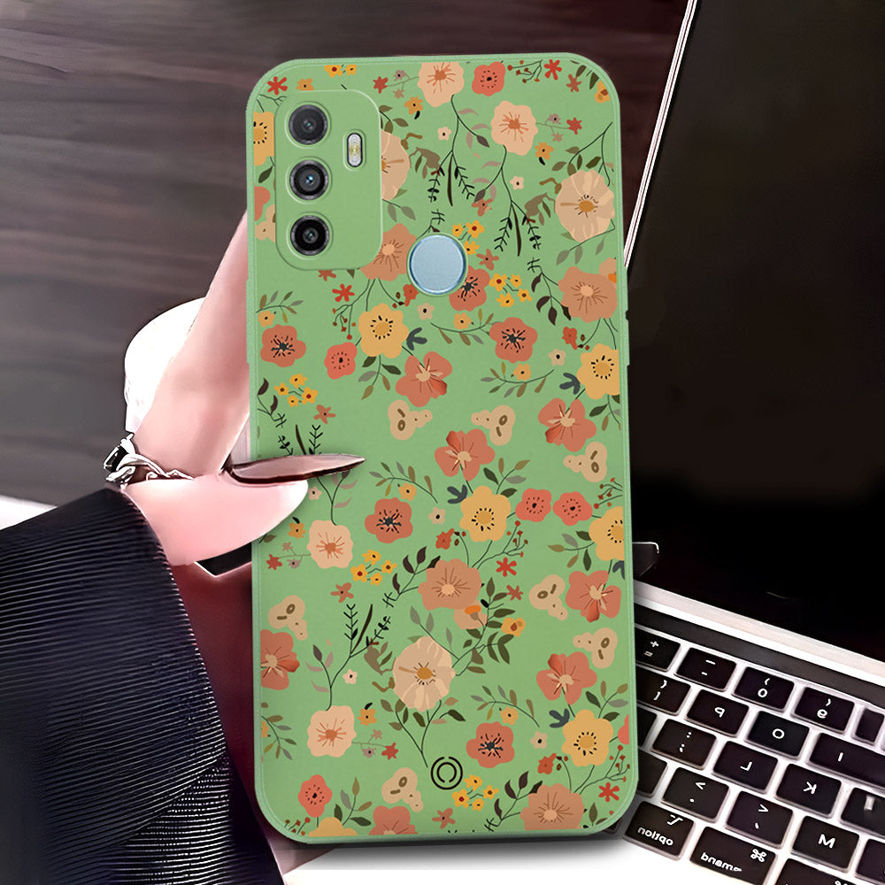 Oppo A53s Cover - Light Green - D3 - ONation Floral Series - HQ Liquid Silicone Soft Case