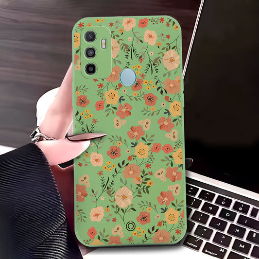 Oppo A53s Cover - Light Green - D3 - ONation Floral Series - HQ Liquid Silicone Soft Case