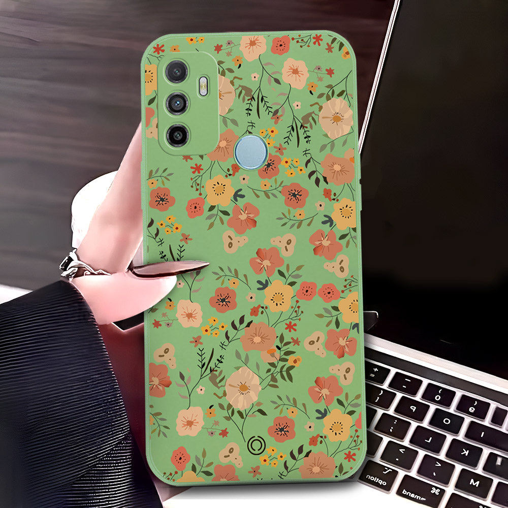 Oppo A53 Cover - Light Green - D3 - ONation Floral Series - HQ Liquid Silicone Soft Case
