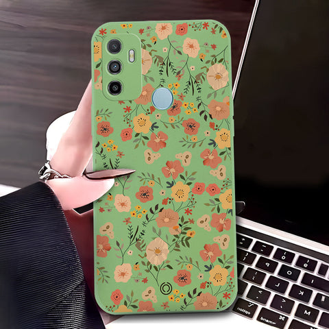 Oppo A53 Cover - Light Green - D3 - ONation Floral Series - HQ Liquid Silicone Soft Case