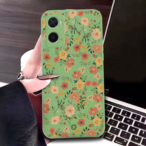 Oppo A36 Cover - Light Green - D3 - ONation Floral Series - HQ Liquid Silicone Soft Case