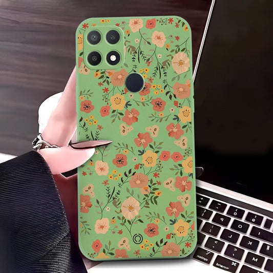 Oppo A15 Cover - Light Green - D3 - ONation Floral Series - HQ Liquid Silicone Soft Case