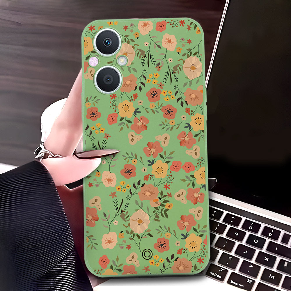 OnePlus Nord N20  Cover - Light Green - D3 - ONation Floral Series - HQ Liquid Silicone Soft Case