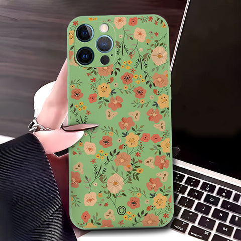 iPhone 12 Pro Max Cover - Light Green - D3 - ONation Floral Series - HQ Liquid Silicone Soft Case