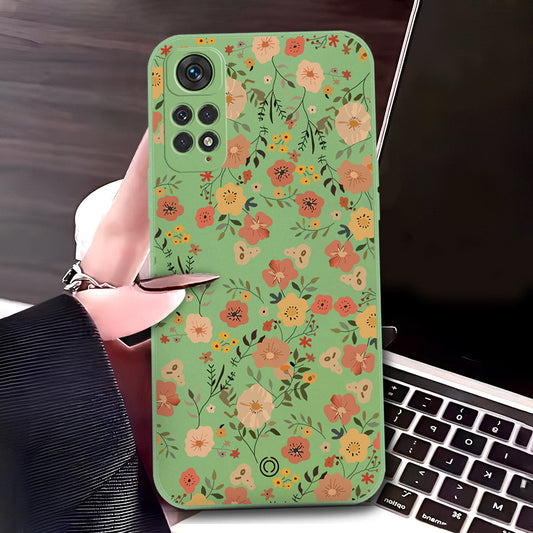 Xiaomi Redmi Note 11S Cover - Light Green - D3 - ONation Floral Series - HQ Liquid Silicone Soft Case