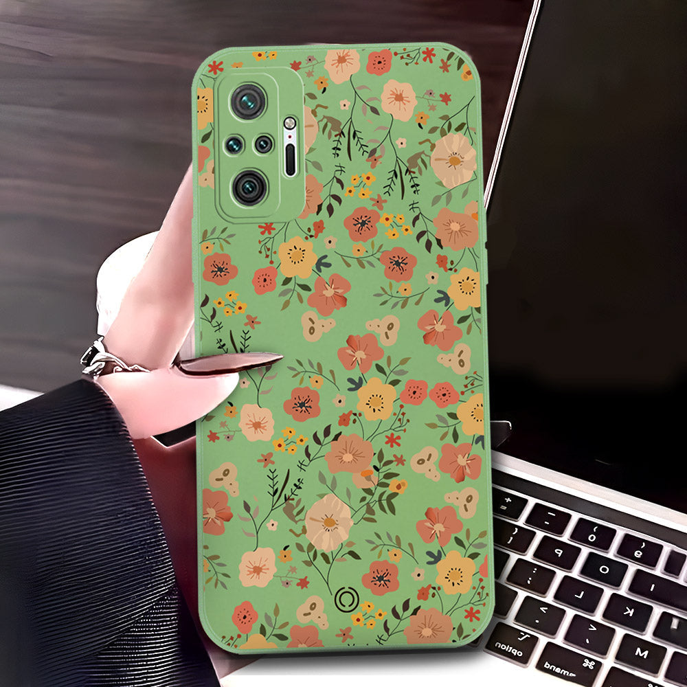 Xiaomi Redmi Note 10 Pro 4G Cover - Light Green - D3 - ONation Floral Series - HQ Liquid Silicone Soft Case