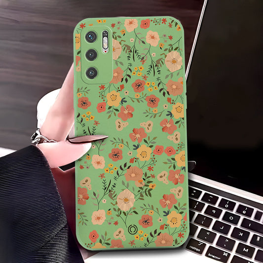 Xiaomi Redmi Note 10 5G Cover - Light Green - D3 - ONation Floral Series - HQ Liquid Silicone Soft Case