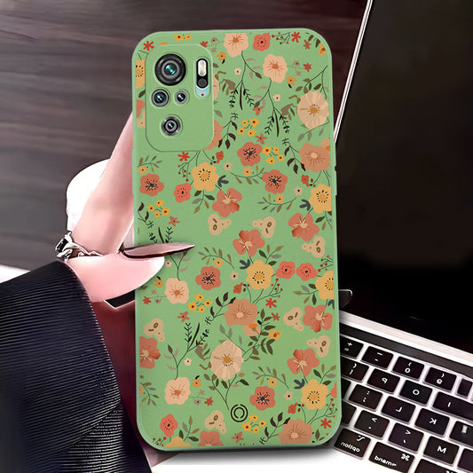 Xiaomi Redmi Note 10S Cover - Light Green - D3 - ONation Floral Series - HQ Liquid Silicone Soft Case