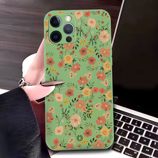 iPhone 12 Pro Cover - Light Green - D3 - ONation Floral Series - HQ Liquid Silicone Soft Case