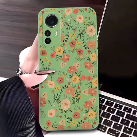 Xiaomi 12 Cover - Light Green - D3 - ONation Floral Series - HQ Liquid Silicone Soft Case