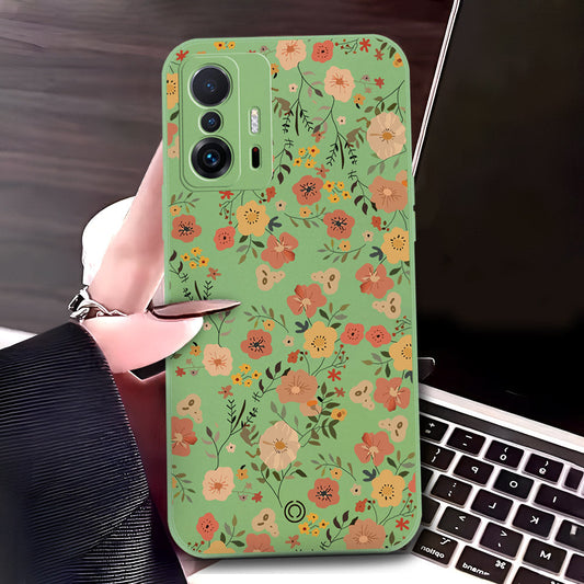 Xiaomi 11T Pro Cover - Light Green - D3 - ONation Floral Series - HQ Liquid Silicone Soft Case