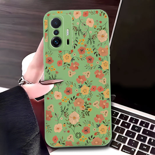 Xiaomi 11T Cover - Light Green - D3 - ONation Floral Series - HQ Liquid Silicone Soft Case