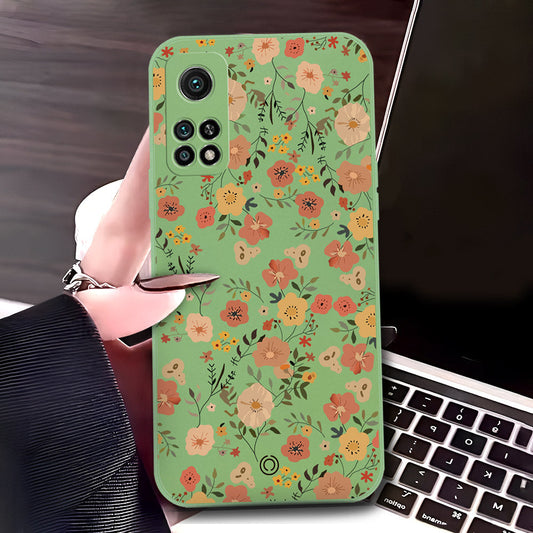 Xiaomi Mi 10T Pro Cover - Light Green - D3 - ONation Floral Series - HQ Liquid Silicone Soft Case