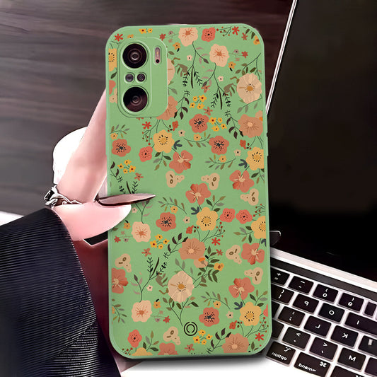 Xiaomi Redmi K40 Cover - Light Green - D3 - ONation Floral Series - HQ Liquid Silicone Soft Case