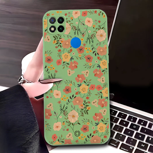 Xiaomi Redmi 9C Cover - Light Green - D3 - ONation Floral Series - HQ Liquid Silicone Soft Case