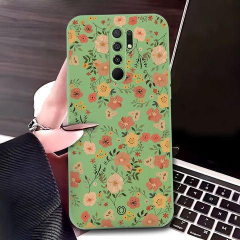 Xiaomi Redmi 9 Cover - Light Green - D3 - ONation Floral Series - HQ Liquid Silicone Soft Case