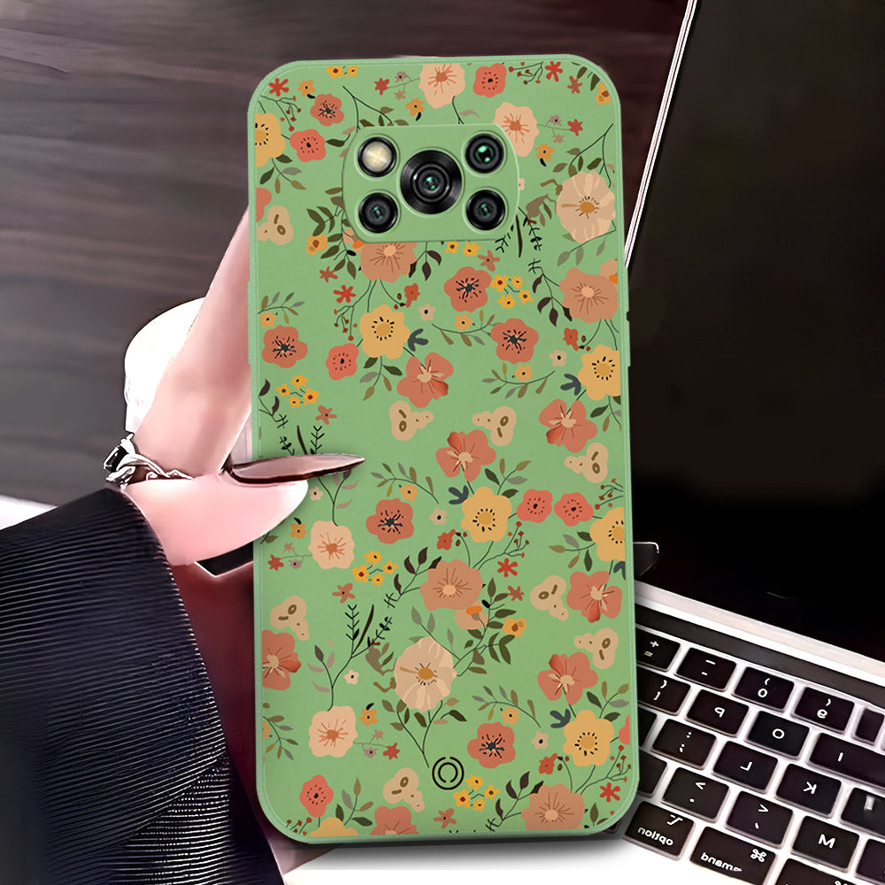 Xiaomi Poco X3 Cover - Light Green - D3 - ONation Floral Series - HQ Liquid Silicone Soft Case