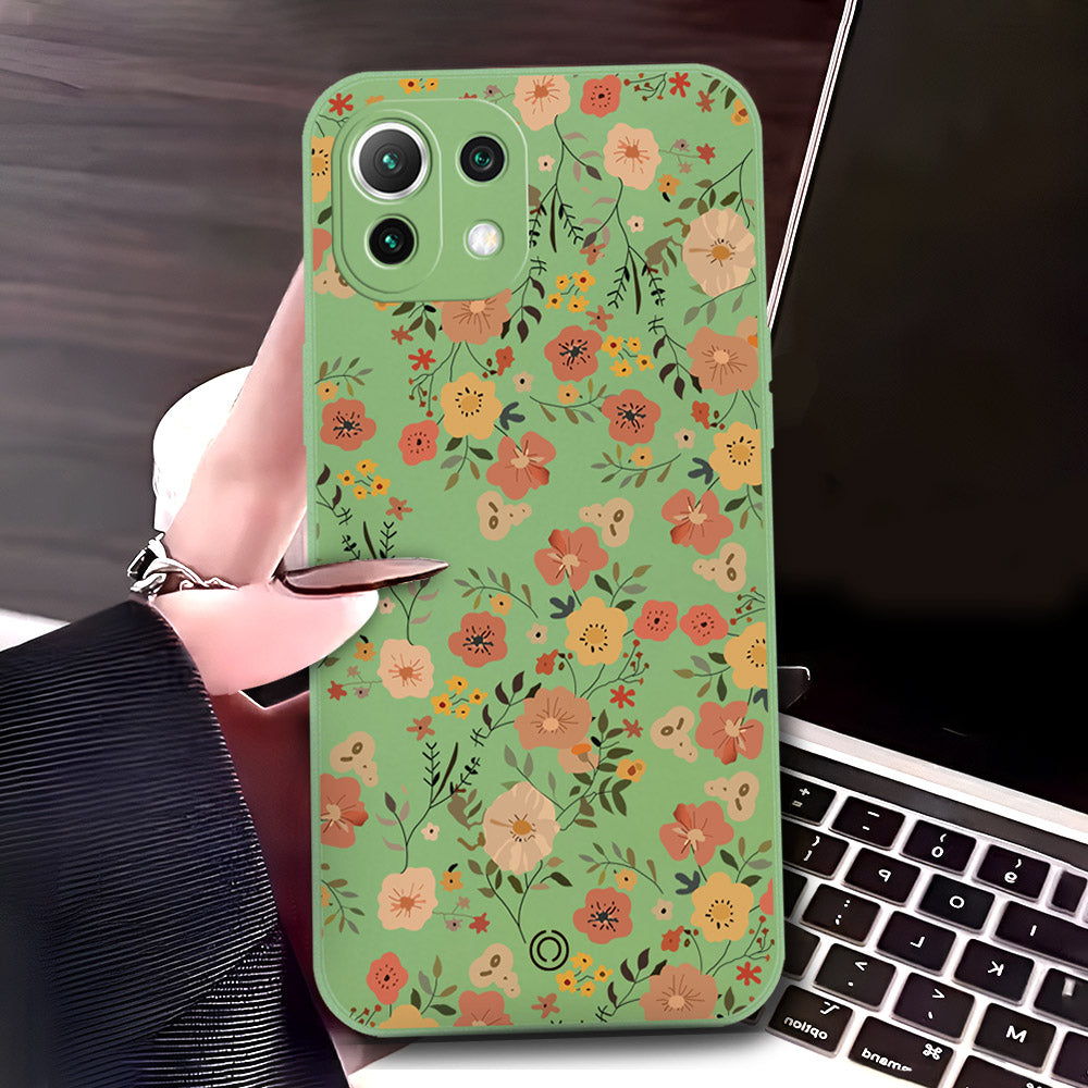 Xiaomi Mi 11 Lite Cover - Light Green - D3 - ONation Floral Series - HQ Liquid Silicone Soft Case