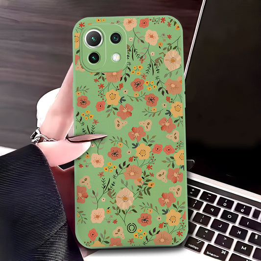 Xiaomi Mi 11 Lite Cover - Light Green - D3 - ONation Floral Series - HQ Liquid Silicone Soft Case