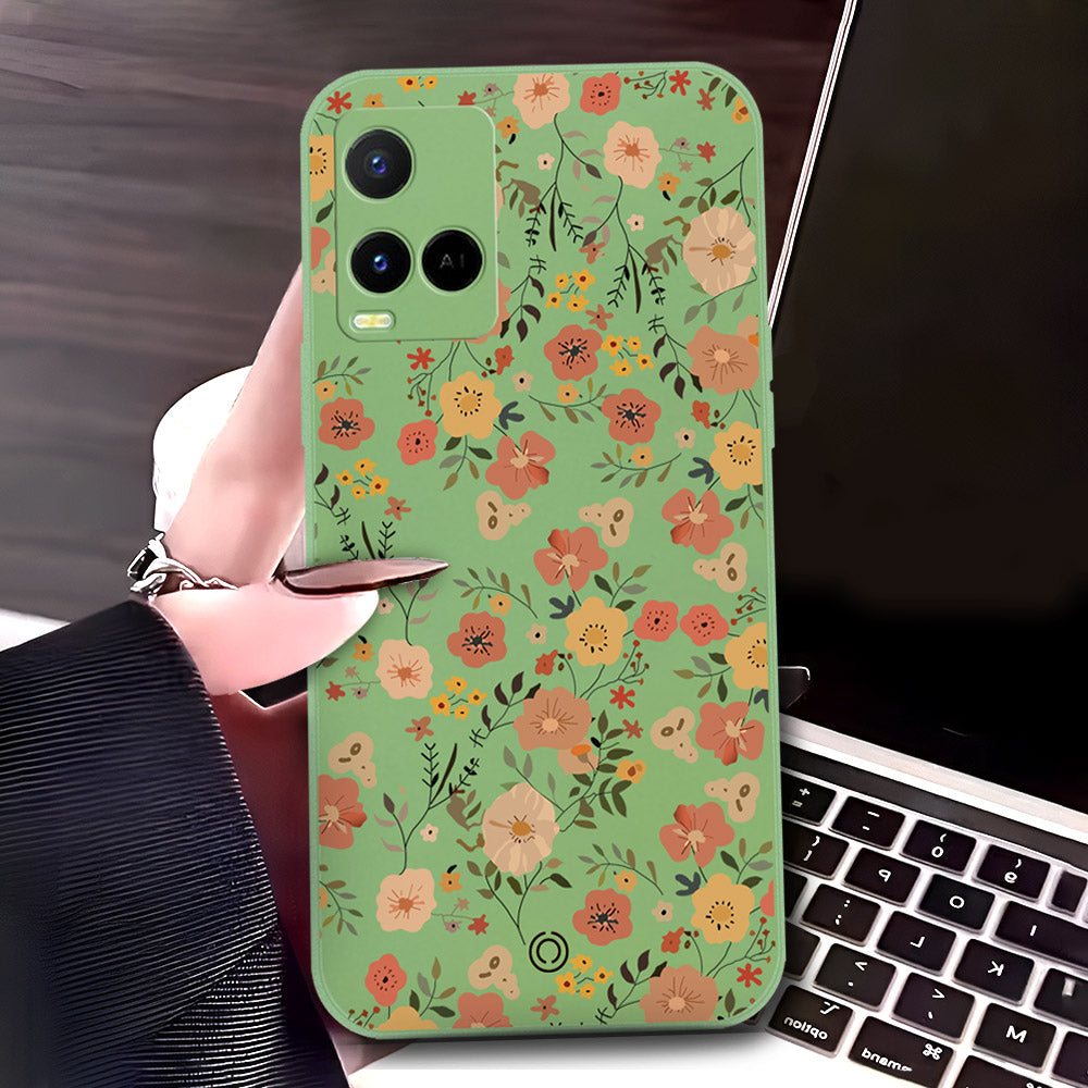 Vivo Y21s Cover - Light Green - D3 - ONation Floral Series - HQ Liquid Silicone Soft Case