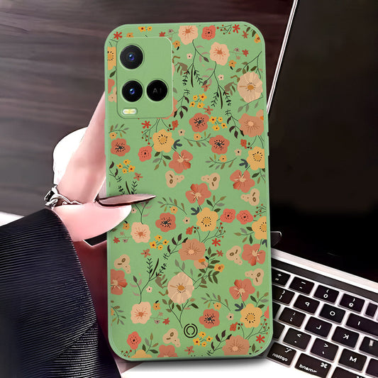 Vivo Y21s Cover - Light Green - D3 - ONation Floral Series - HQ Liquid Silicone Soft Case