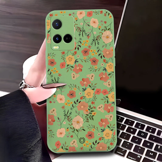 Vivo Y21e Cover - Light Green - D3 - ONation Floral Series - HQ Liquid Silicone Soft Case