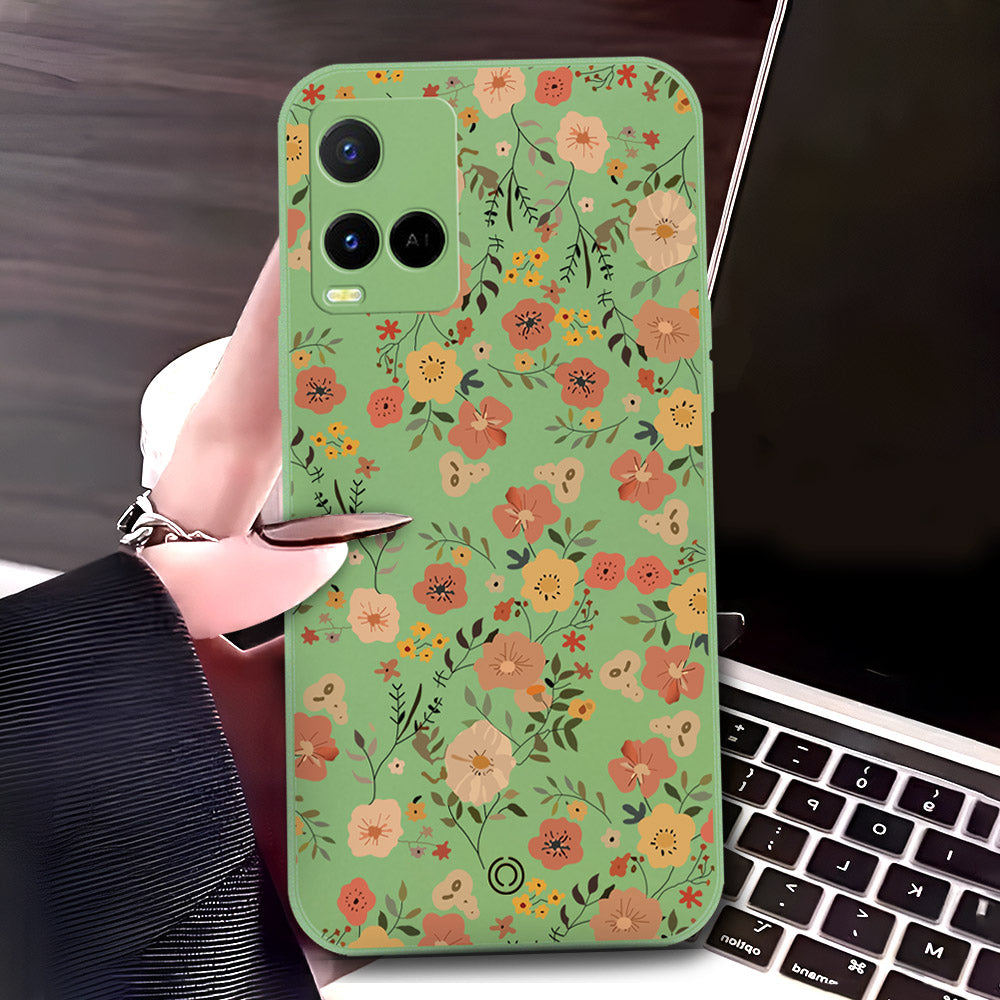 Vivo Y21a Cover - Light Green - D3 - ONation Floral Series - HQ Liquid Silicone Soft Case