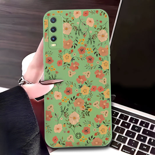 Vivo Y20a Cover - Light Green - D3 - ONation Floral Series - HQ Liquid Silicone Soft Case