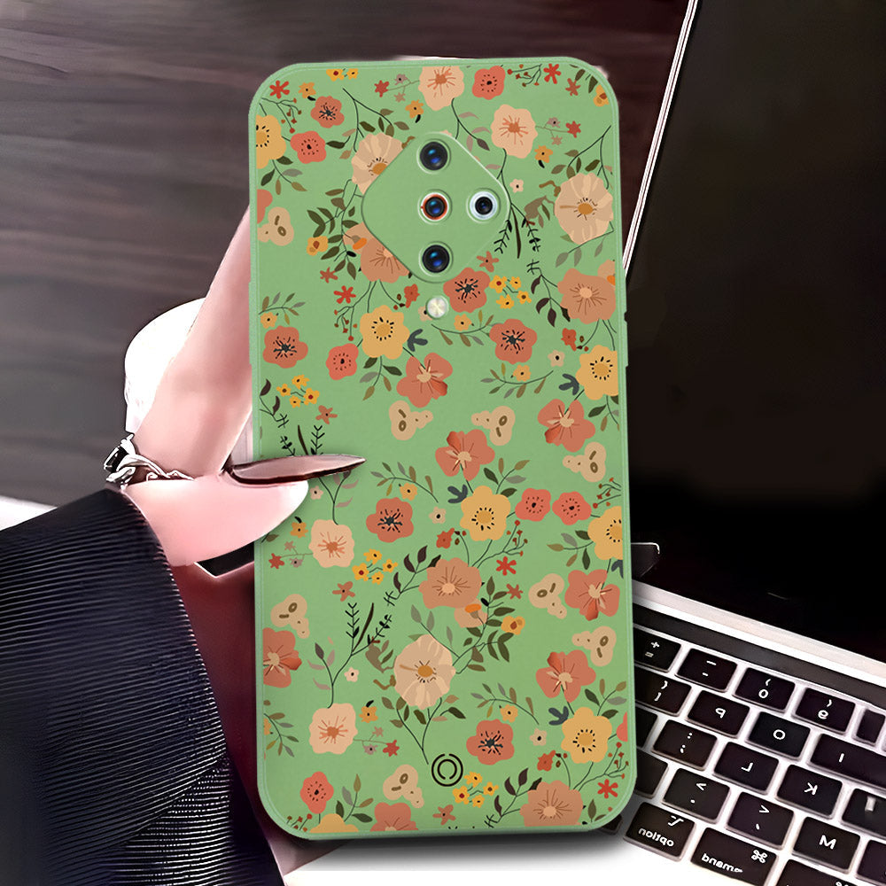 Vivo Y9s Cover - Light Green - D3 - ONation Floral Series - HQ Liquid Silicone Soft Case
