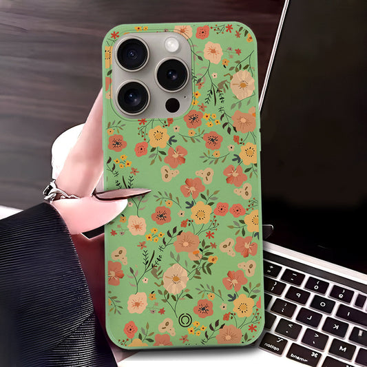 iPhone 15 Pro Max Cover - Light Green - D3 - ONation Floral Series - HQ Liquid Silicone Soft Case