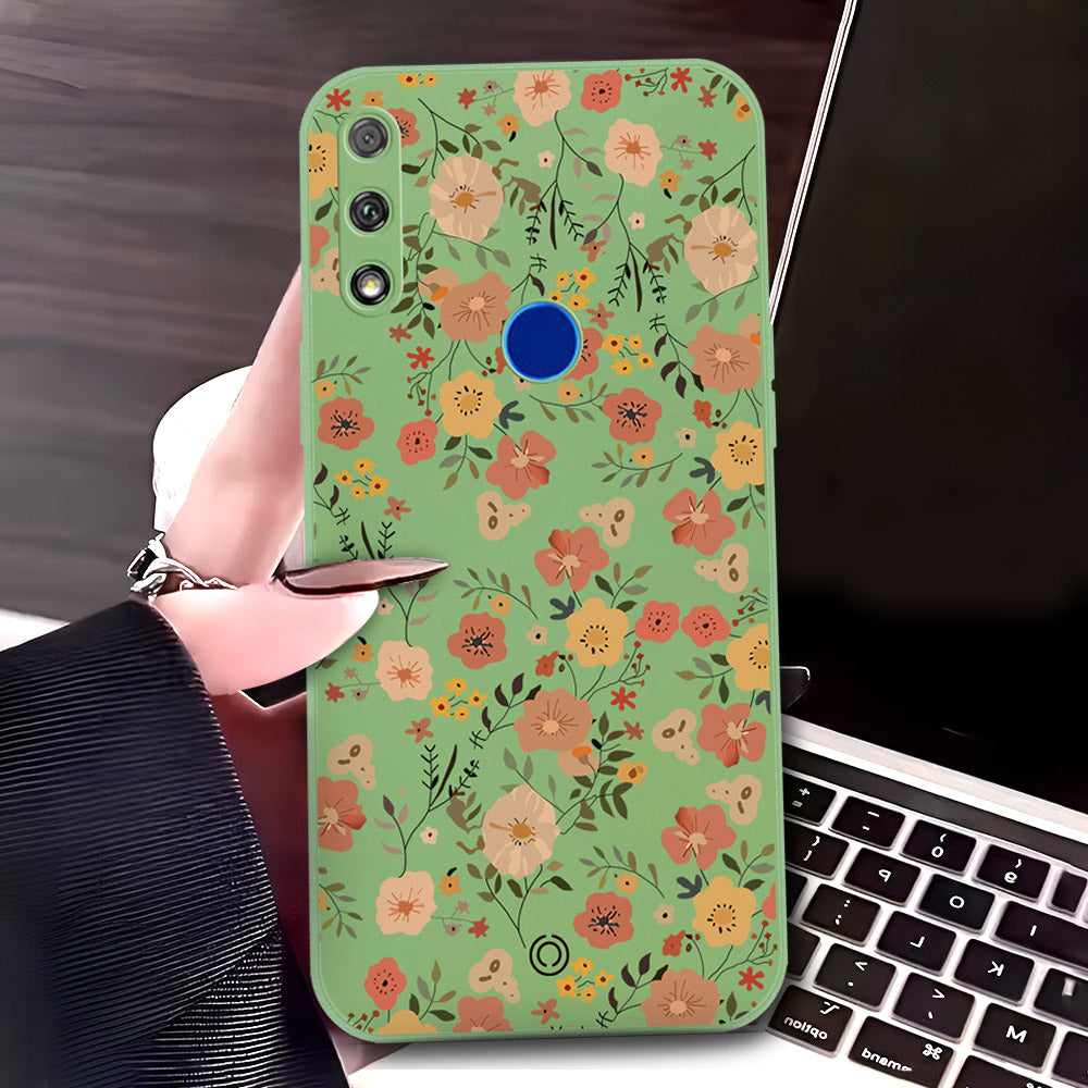 Honor 9X Cover - Light Green - D3 - ONation Floral Series - HQ Liquid Silicone Soft Case