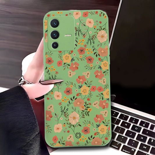 Vivo V23 5G Cover - Light Green - D3 - ONation Floral Series - HQ Liquid Silicone Soft Case