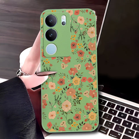 Vivo V29 Cover - Light Green - D3 - ONation Floral Series - HQ Liquid Silicone Soft Case