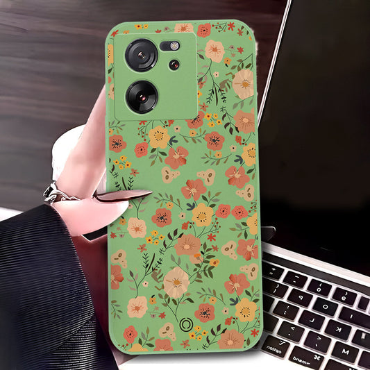 Xiaomi 13T Cover - Light Green - D3 - ONation Floral Series - HQ Liquid Silicone Soft Case