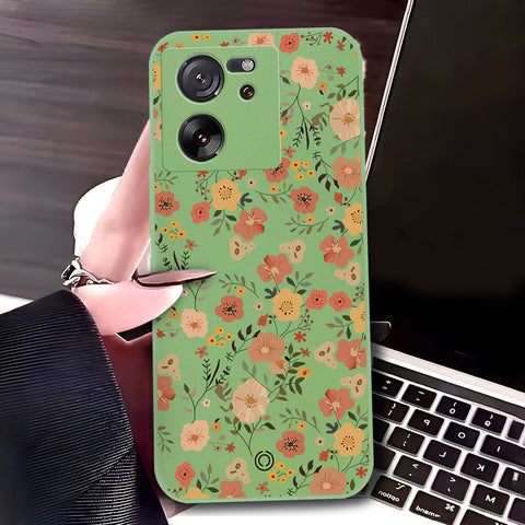 Xiaomi 13T Cover - Light Green - D3 - ONation Floral Series - HQ Liquid Silicone Soft Case