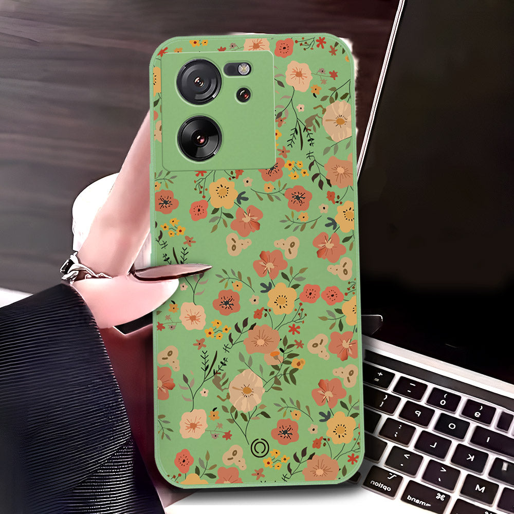 Xiaomi 13T Pro Cover - Light Green - D3 - ONation Floral Series - HQ Liquid Silicone Soft Case