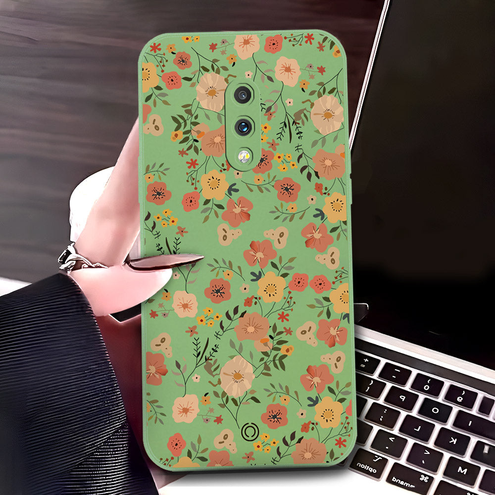 OnePlus 7 Cover - Light Green - D3 - ONation Floral Series - HQ Liquid Silicone Soft Case