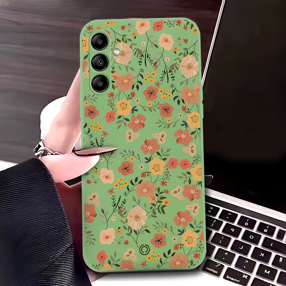 Samsung Galaxy A04s Cover - Light Green - D3 - ONation Floral Series - HQ Liquid Silicone Soft Case