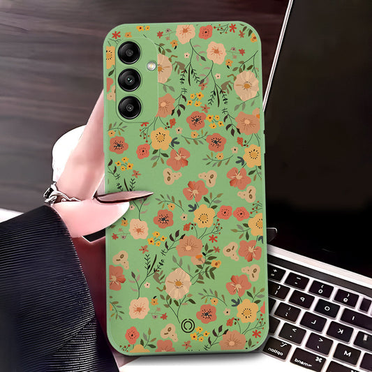 Samsung Galaxy A14 Cover - Light Green - D3 - ONation Floral Series - HQ Liquid Silicone Soft Case