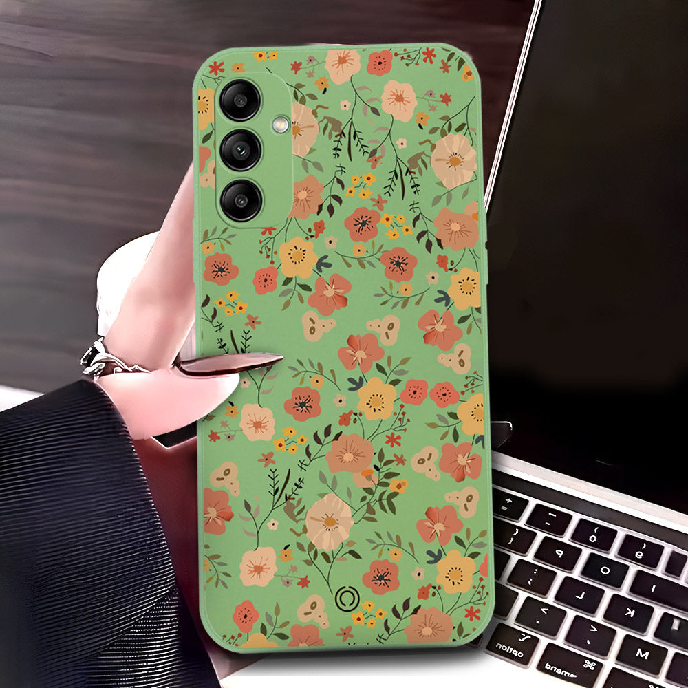 Samsung Galaxy A14 5G Cover - Light Green - D3 - ONation Floral Series - HQ Liquid Silicone Soft Case