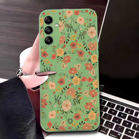 Samsung Galaxy A14 5G Cover - Light Green - D3 - ONation Floral Series - HQ Liquid Silicone Soft Case