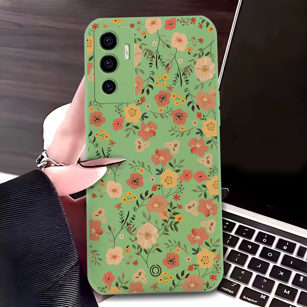 Vivo V23e Cover - Light Green - D3 - ONation Floral Series - HQ Liquid Silicone Soft Case
