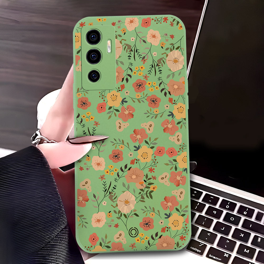 Vivo V23e 5G Cover - Light Green - D3 - ONation Floral Series - HQ Liquid Silicone Soft Case