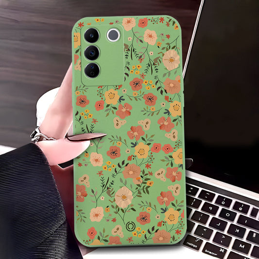 Vivo V27e Cover - Light Green - D3 - ONation Floral Series - HQ Liquid Silicone Soft Case