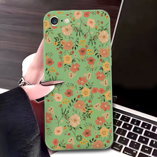 iPhone SE 2022 Cover - Light Green - D3 - ONation Floral Series - HQ Liquid Silicone Soft Case